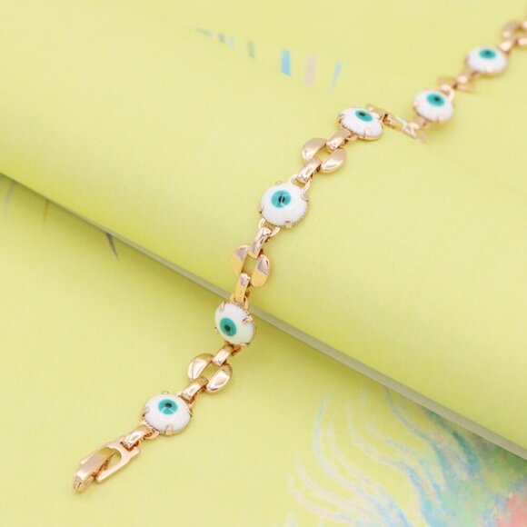 "Turquoise Evil Eye Rose Gold Bracelet with Glossy Gold Accents, XPBL1026 - Picture 5 of 12
